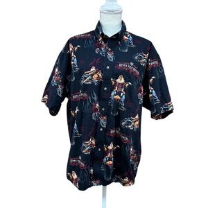Clearwater Outfitters Men's Black Santa Chopper Graphic Button-Down Shirt Size L